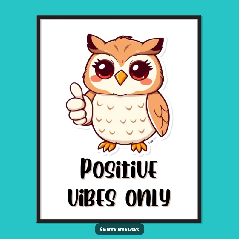Funny Kawaii Owl Thumbs Up Digital Print - Hilarious Decor for Cheer!