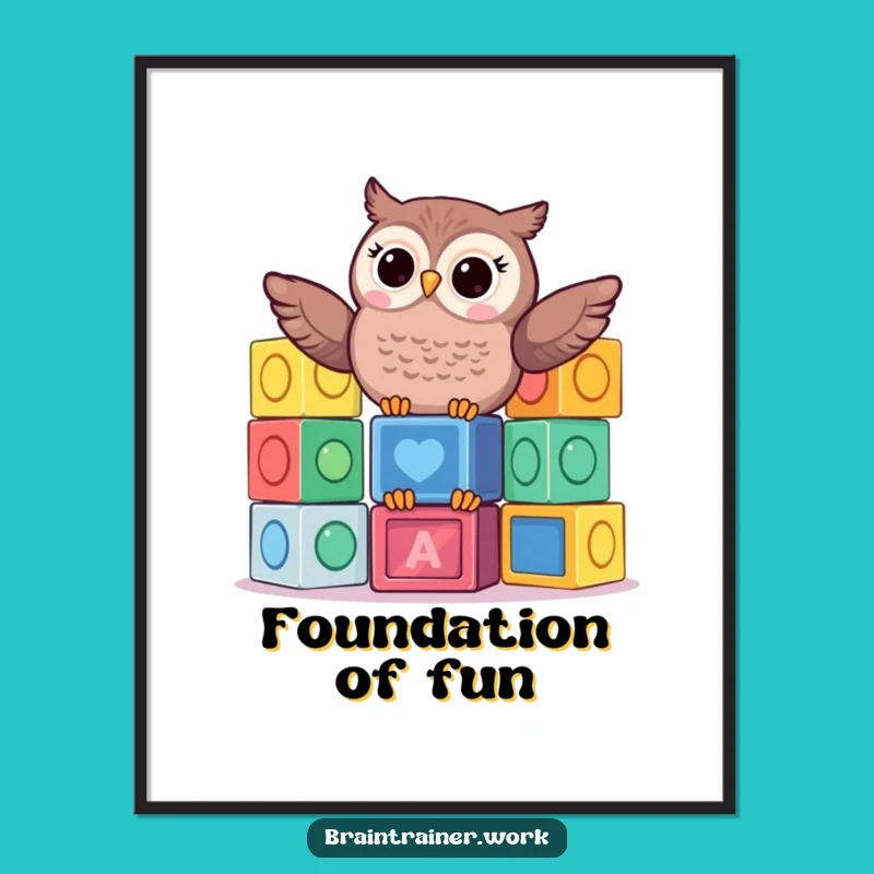 Funny Kawaii Owl Blocks Poster - Hilarious Decor for Playful Spaces!