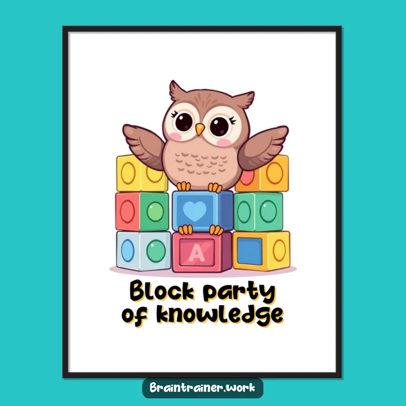 Free Printable Wall Art: Funny Balancing Owl Blocks Design, Downloadable & Print at Home